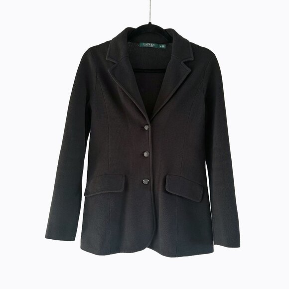 Lauren Ralph Lauren Sweater-Knit Blazer SzS Combed Black Crest Button Y2K Preppy - Picture 2 of 9